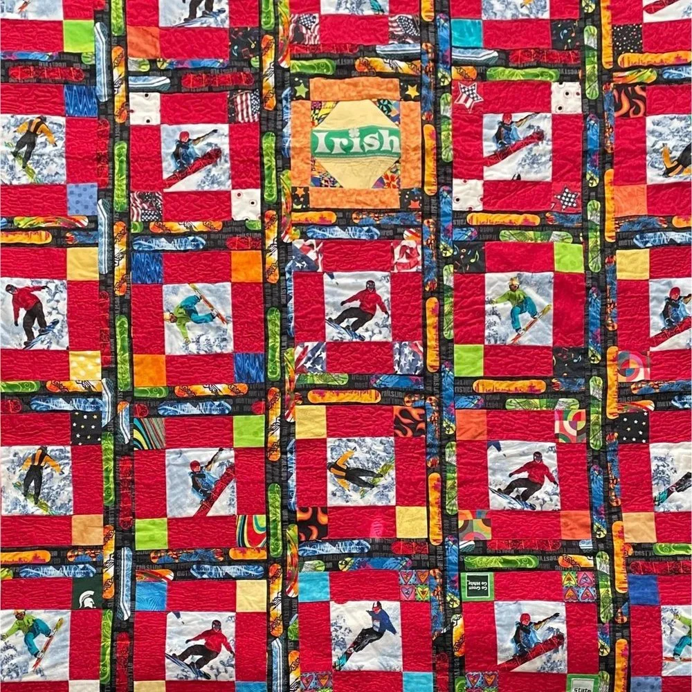 Handmade Patchwork Quilt Snowboarding Icon Pattern Multicolor Wilderness 57X78